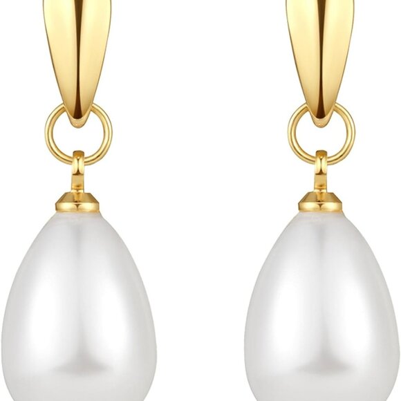 Jewelry - 14k Gold Plated Pearl Earrings Lightweight Dangle Hoop Jewelry for Women